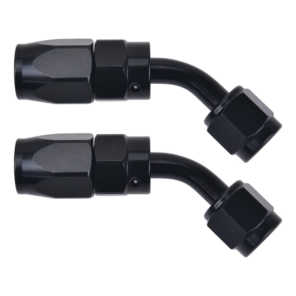 EVIL ENERGY front view of 10AN 45° fittings showing compact profile and strength