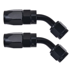 EVIL ENERGY front view of 10AN 45° fittings showing compact profile and strength