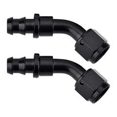 EVIL ENERGY front view of black 45° 6AN to 3/8" barb fitting showing profile and finish