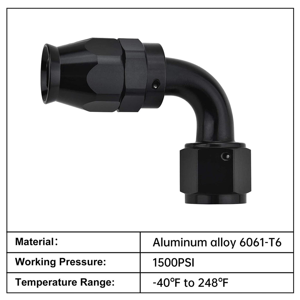 EVIL ENERGY 6AN swivel detail illustrating 360° rotation for easier hose alignment and installation