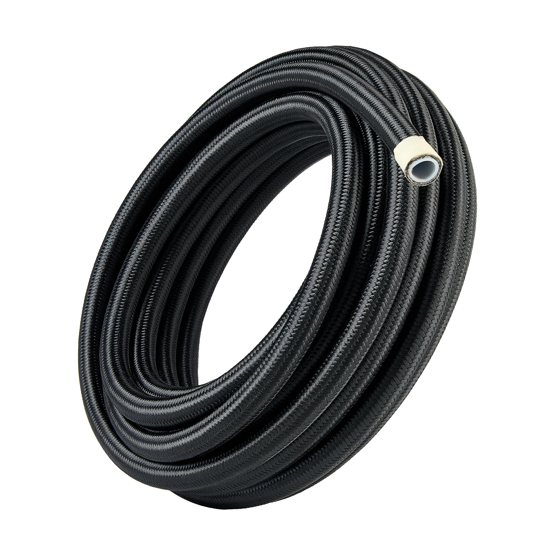 EVIL ENERGY front view of 8AN PTFE hose showing durable braided jacket and length benefit