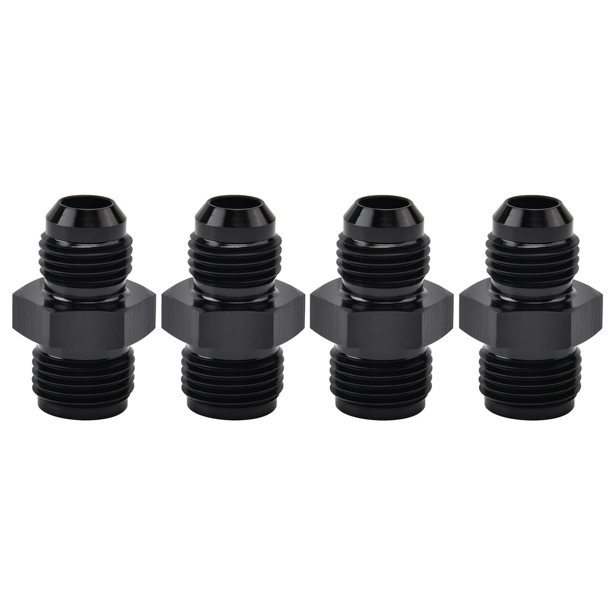 EVIL ENERGY front view of straight 6AN to 5/8x18 adapter showing black anodized finish and dimensions benefit durability