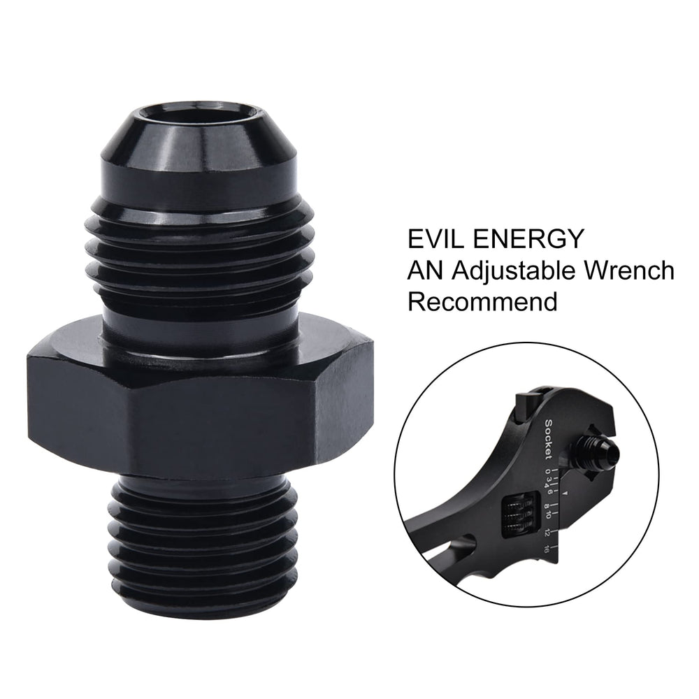 EVIL ENERGY adapter next to ruler for scale showing compact size for tight engine bays