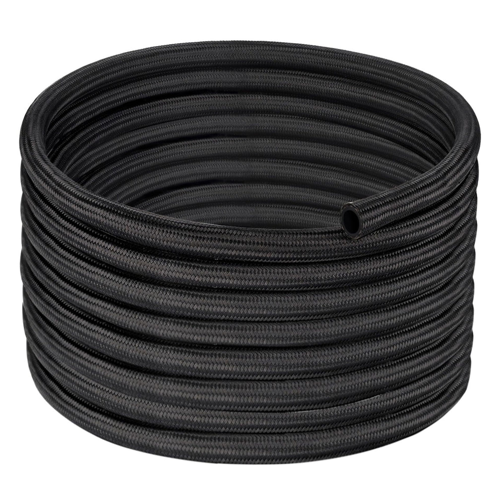 EVIL ENERGY front view of AN10 braided hose showing length and labeling for quick identification