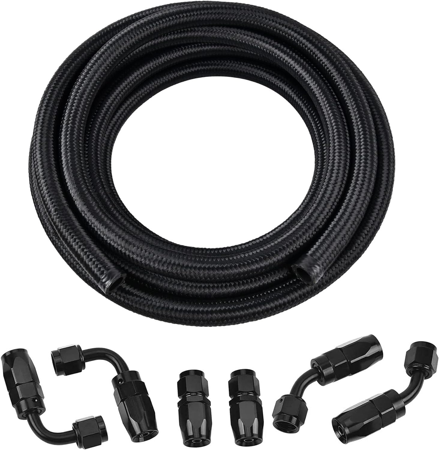 EVIL ENERGY front view of AN10 10ft braided fuel hose showing full coil and label, durable