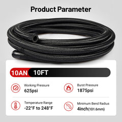 EVIL ENERGY hose laid out next to ruler to show 10ft length and easy cutting for custom fit