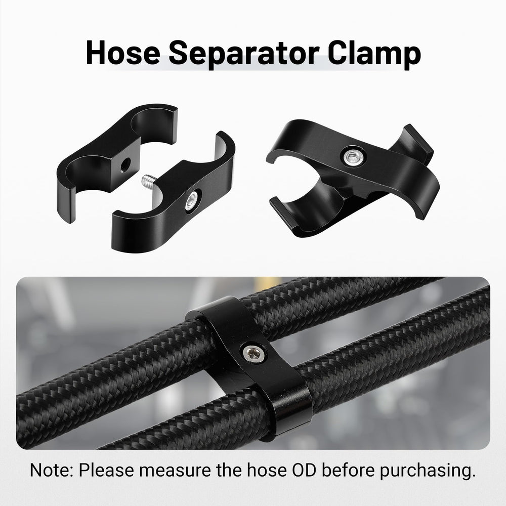 EVIL ENERGY side profile of AN8 clamp highlighting thickness and rigid support for hoses