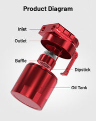 EVIL ENERGY internal baffle close-up highlighting oil separation effectiveness
