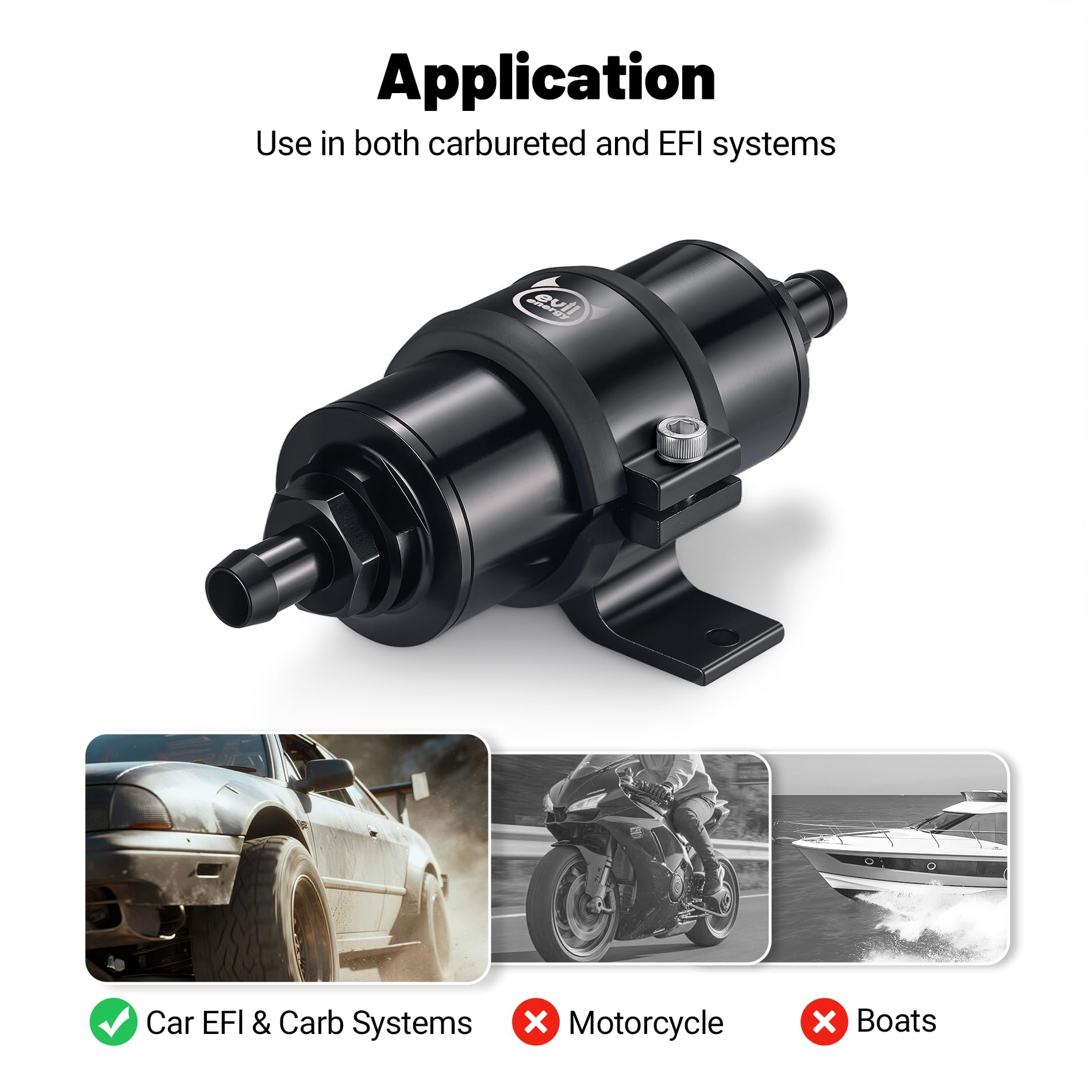 EVIL ENERGY bracket clamp mounted demonstrating secure, neat engine attachment