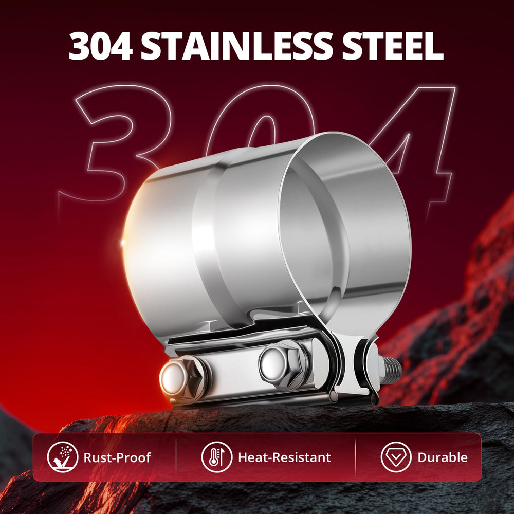 EVIL ENERGY clamp installed on exhaust pipe demonstrating no-weld convenience