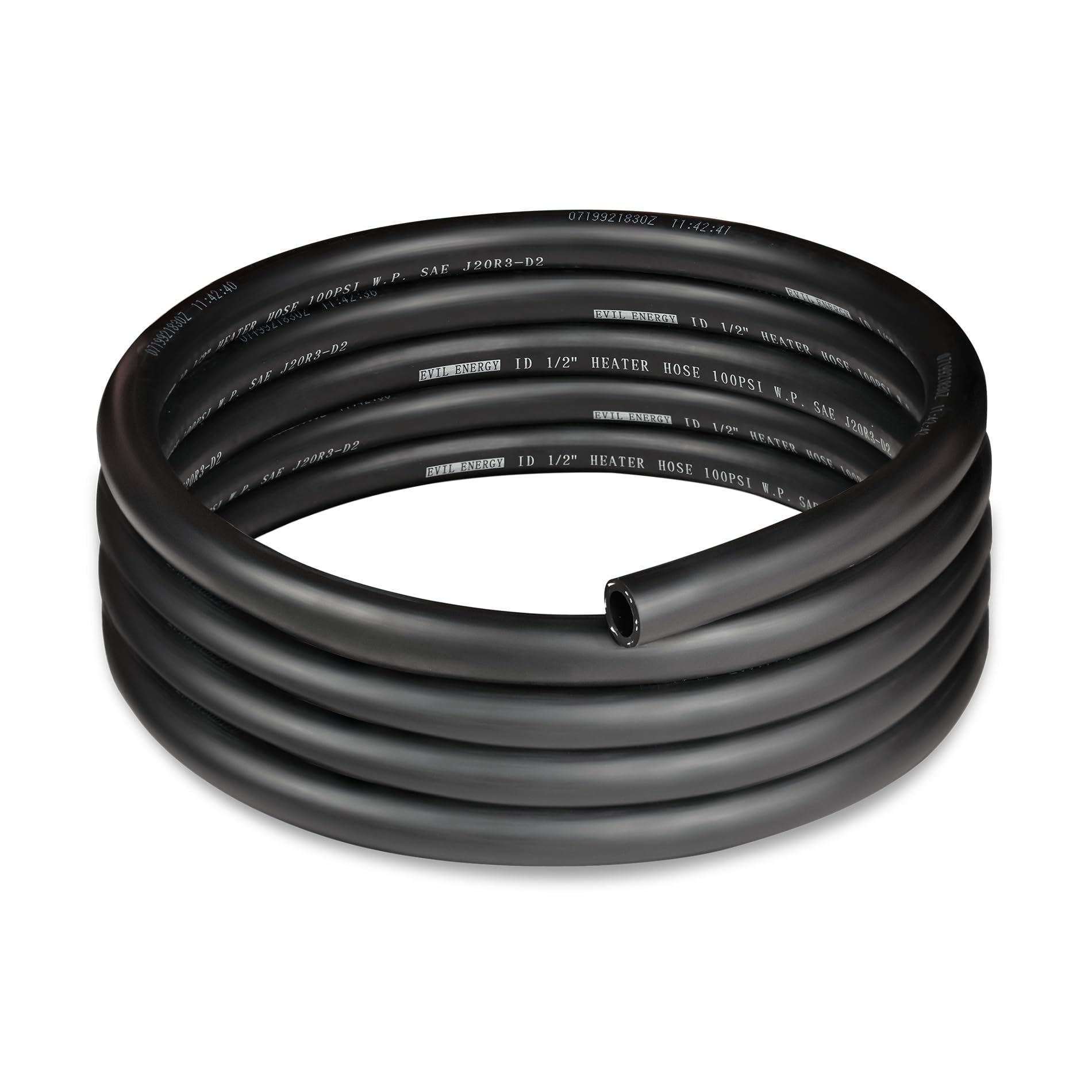 EVIL ENERGY front view of 10ft heater hose shows full length and fitment benefit