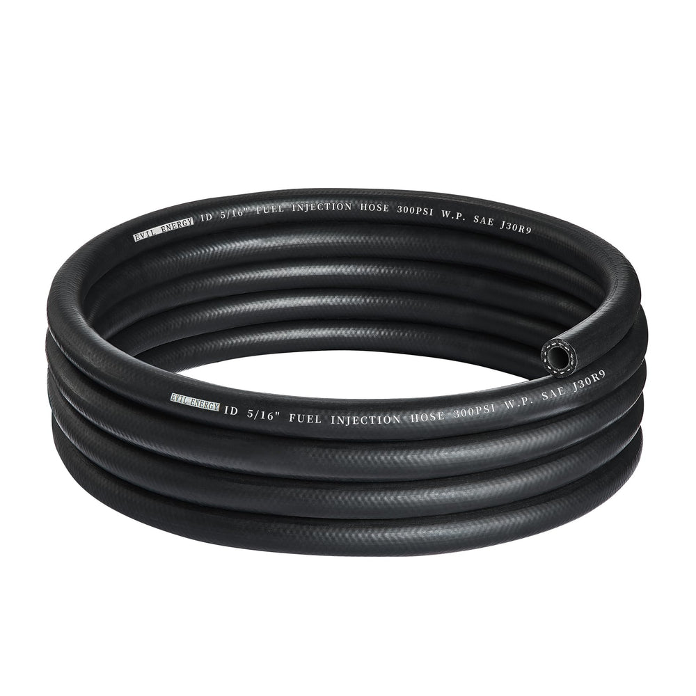EVIL ENERGY front view of 5/16 fuel hose showing length and labeling, durable supply