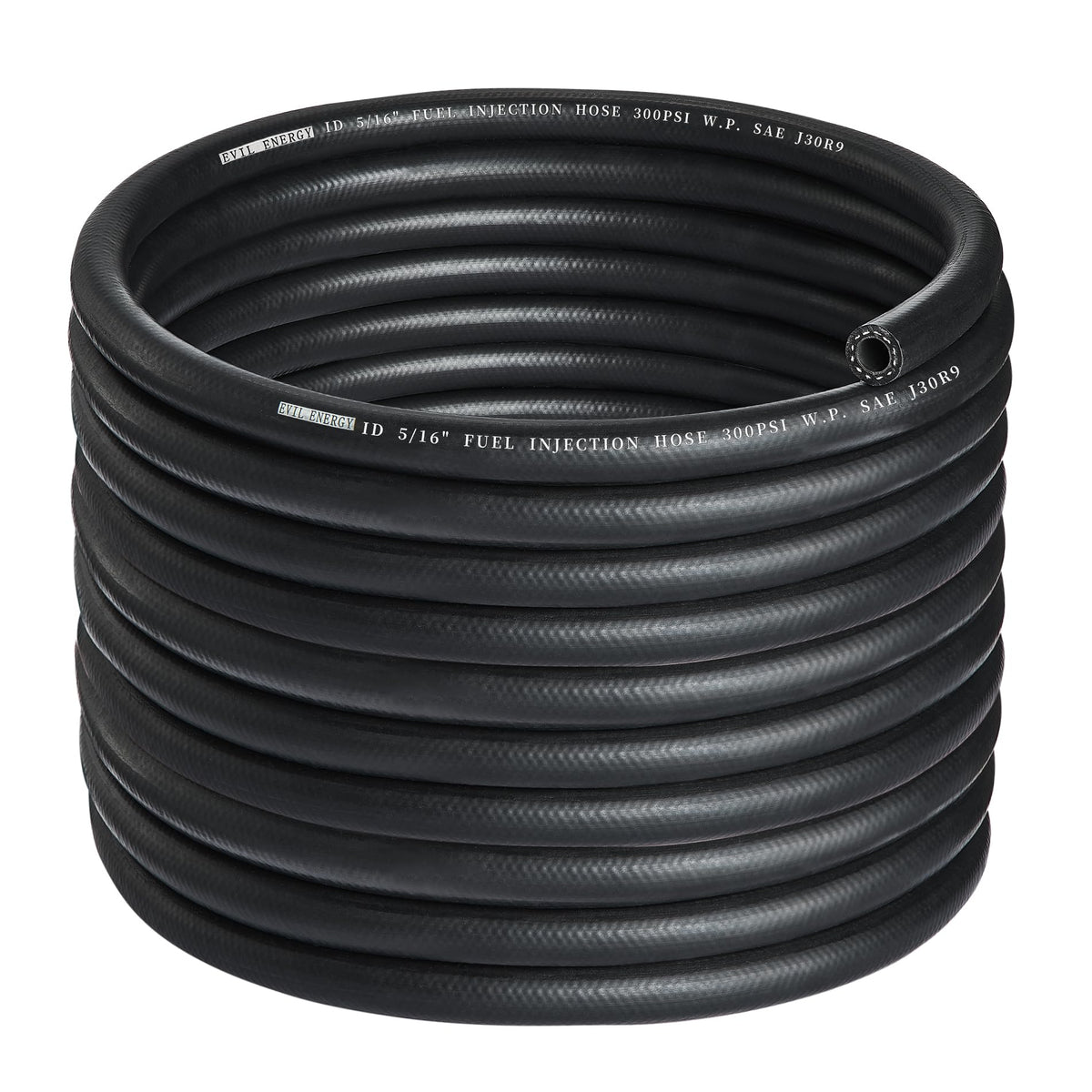 EVIL ENERGY front packaging showing 25ft fuel hose and label benefits