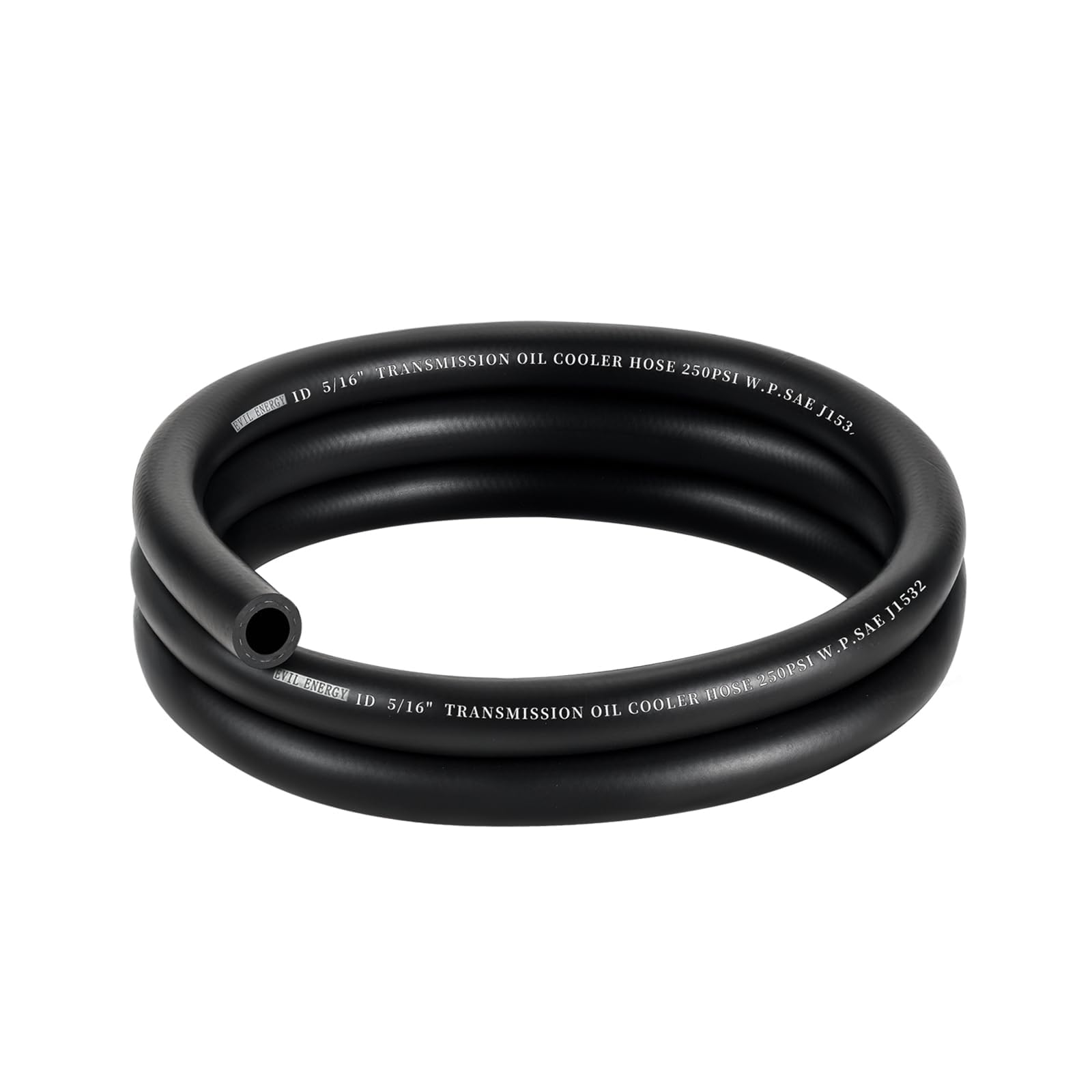 EVIL ENERGY front view of 5ft 5/16" hose showing length and label for quick identification