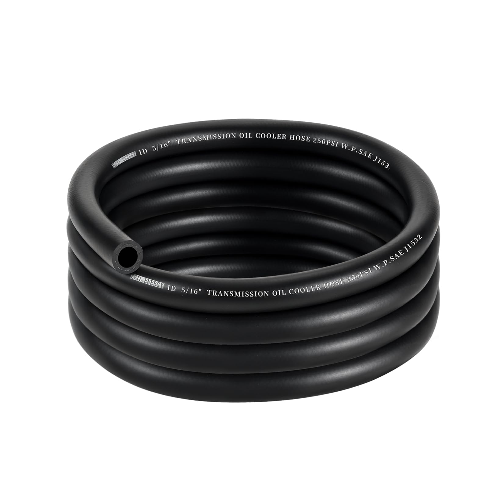 EVIL ENERGY front view of coiled 10ft hose showing brand and size, highlighting durability