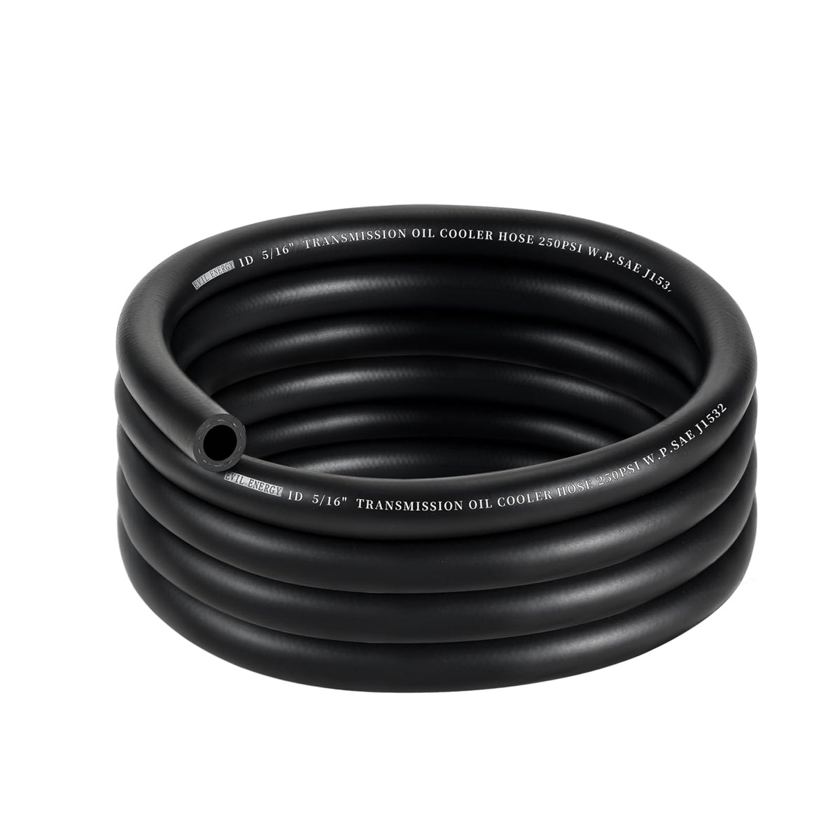 EVIL ENERGY front view of coiled 10ft hose showing brand and size, highlighting durability