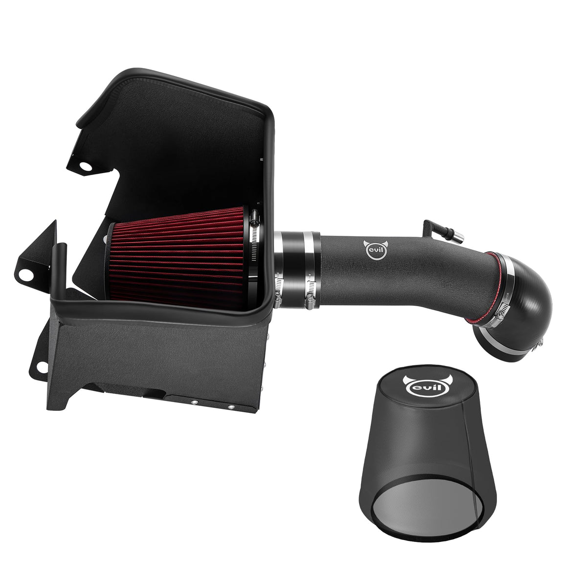 EVIL ENERGY front packaging showing complete intake kit and components for quick identification and benefit