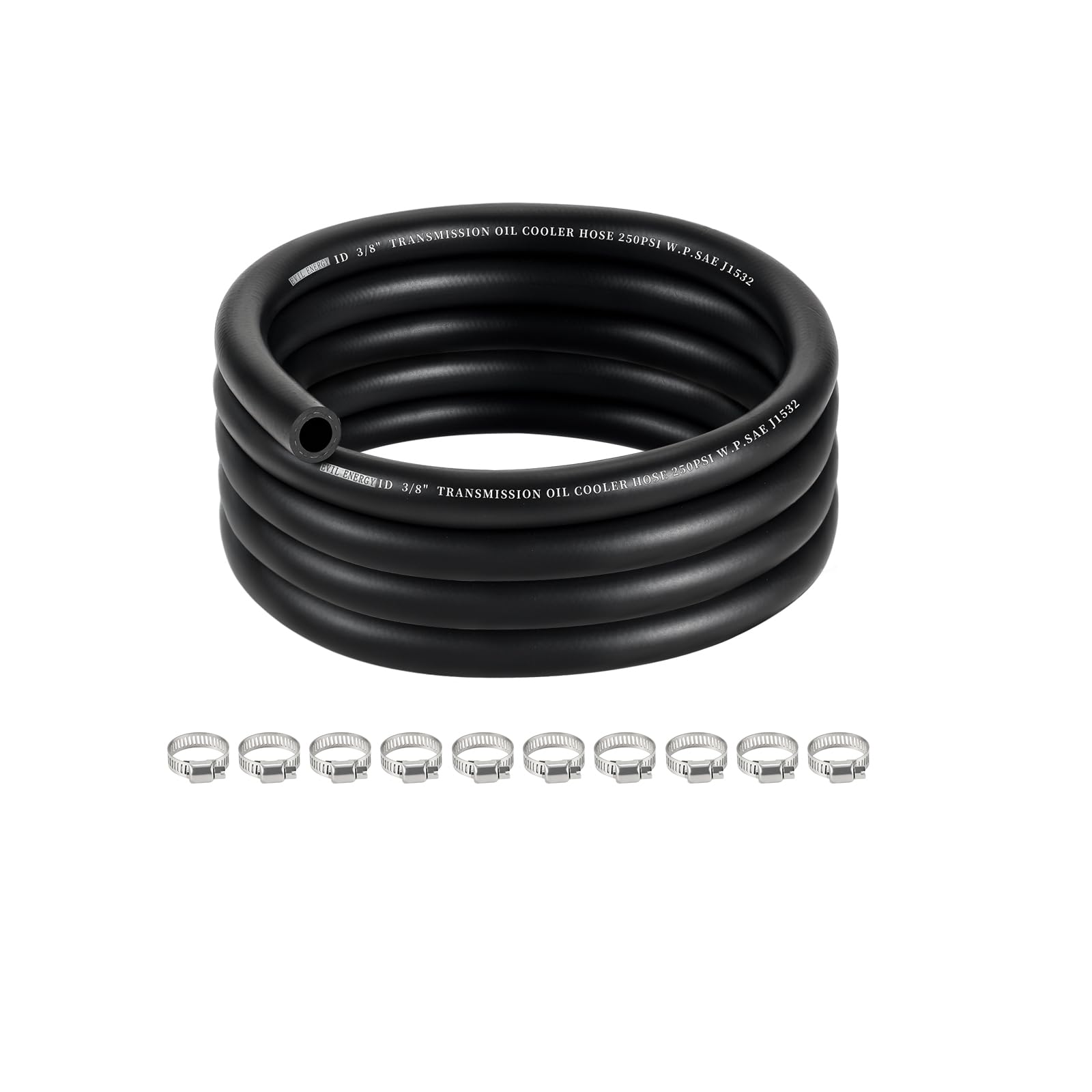 EVIL ENERGY front view of hose packaging showing model and length, highlights durability