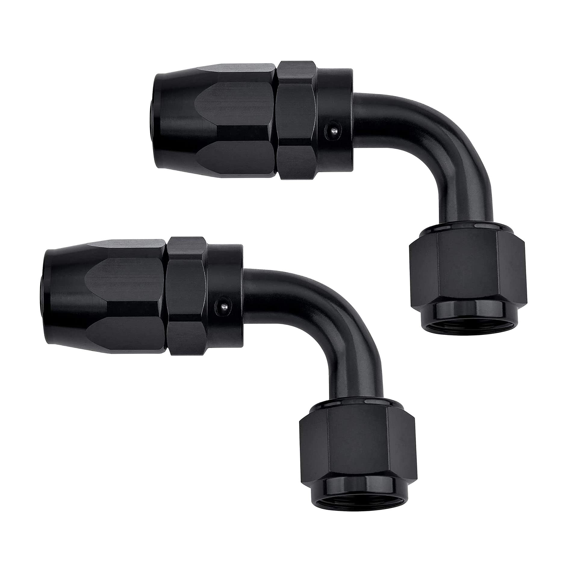 EVIL ENERGY front view of 6AN 90° fitting shows compact durable adapter