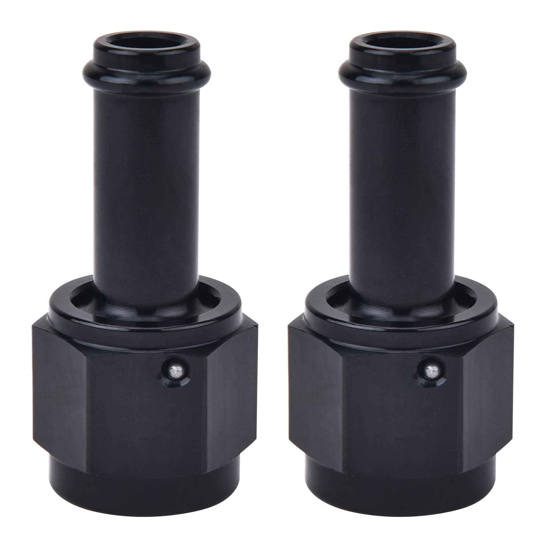 EVIL ENERGY front view of 6AN to 3/8" fitting showing compact design and reliability
