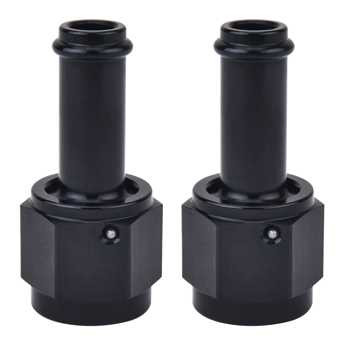 EVIL ENERGY front view of 6AN to 3/8" fitting showing compact design and reliability