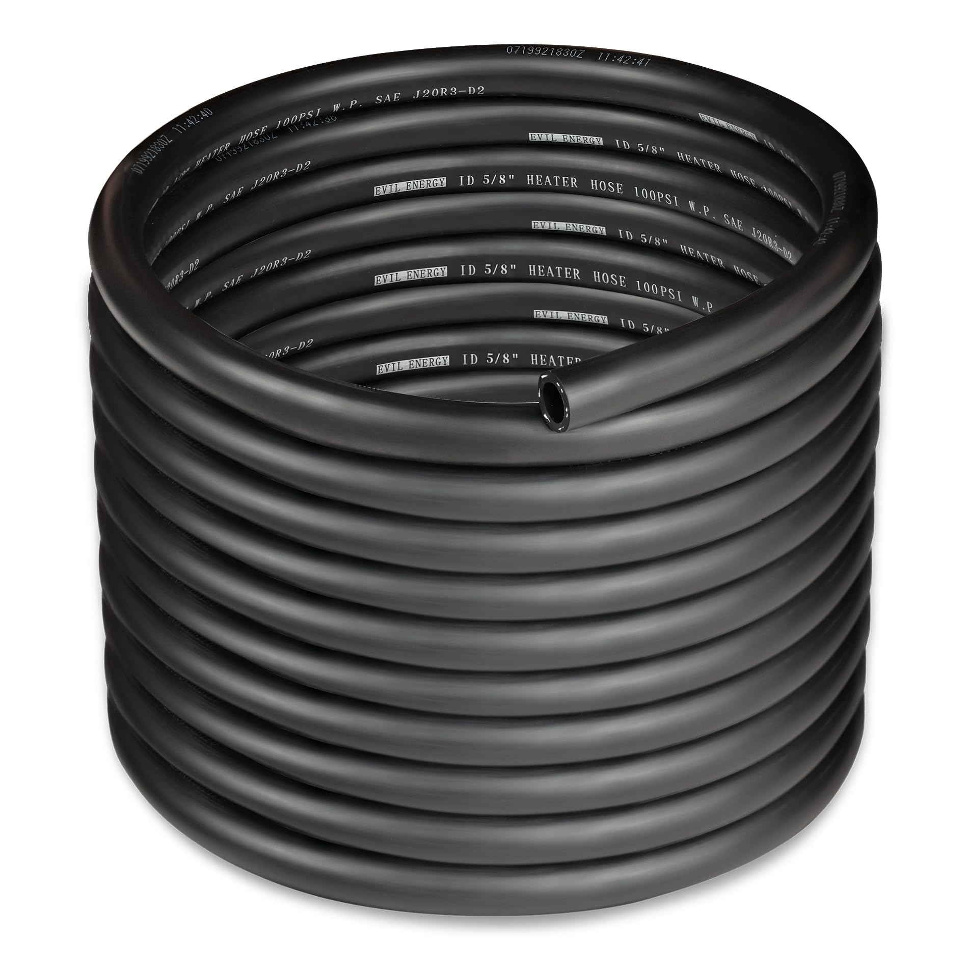 EVIL ENERGY front view of 25ft hose showing coiled length and packaging benefit