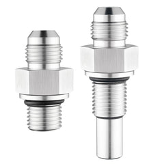 EVIL ENERGY front view of two AN6 to 1/4 NPSM fittings showing shape and finish, easy install benefit