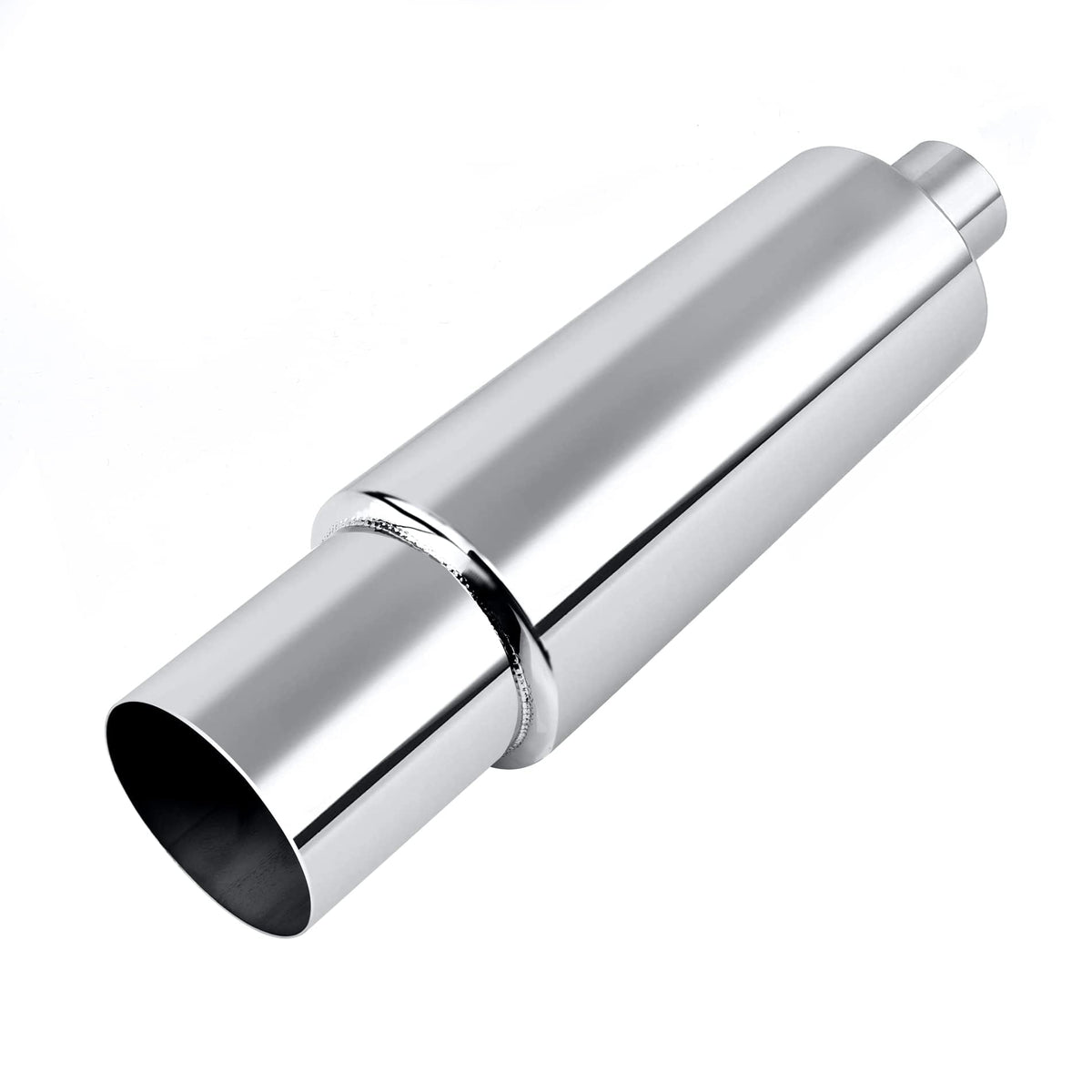 EVIL ENERGY front view polished muffler showing sleek finish and durable construction benefit