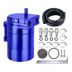 EVIL ENERGY front view of 300ml catch can showing compact aluminum body and bracket benefit: space-saving fit