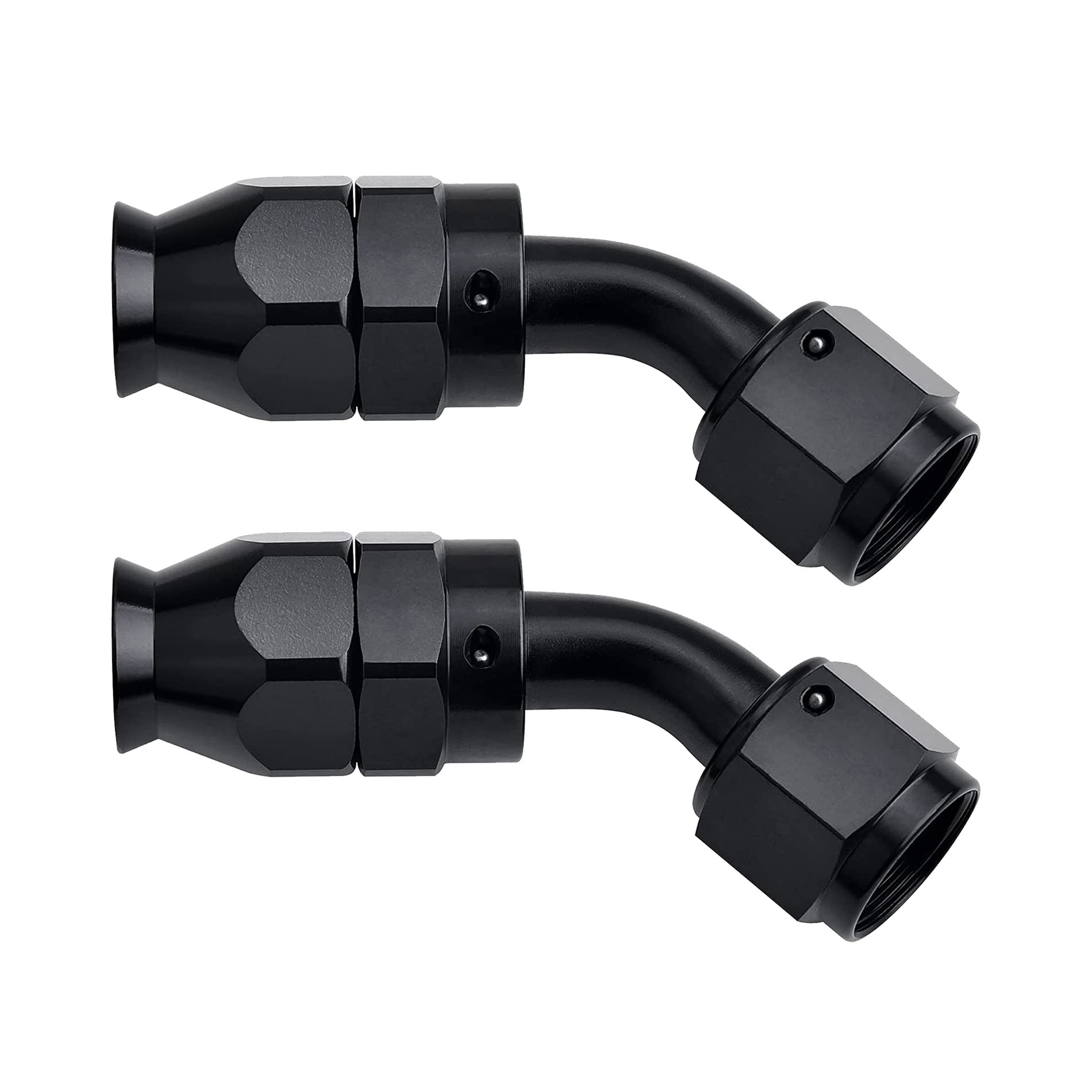 EVIL ENERGY front view of 8AN 45° PTFE hose end showing compact design and durability
