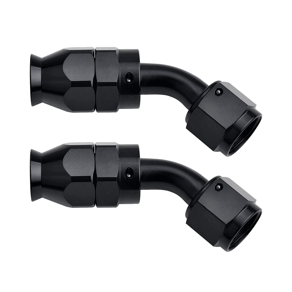 EVIL ENERGY front view of 8AN 45° PTFE hose end showing compact design and durability