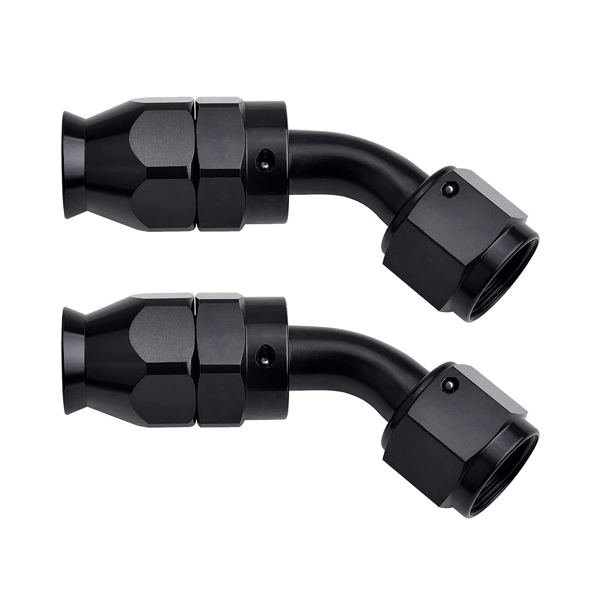 EVIL ENERGY front view of 8AN 45° PTFE hose end showing compact design and durability