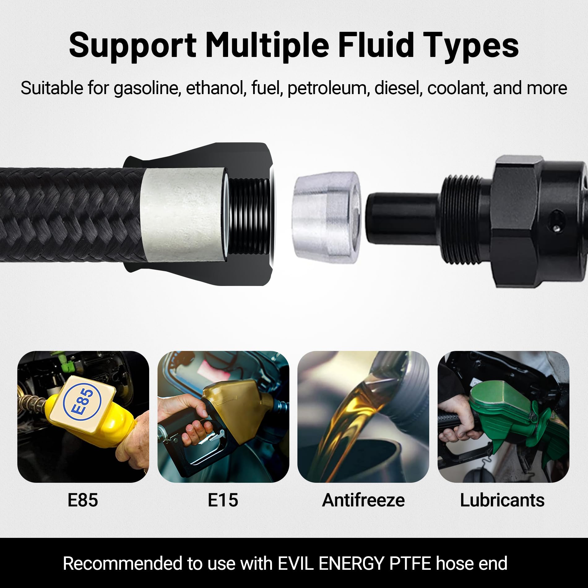 EVIL ENERGY installed AN6 PTFE line routed in engine bay showing heat resistance benefit