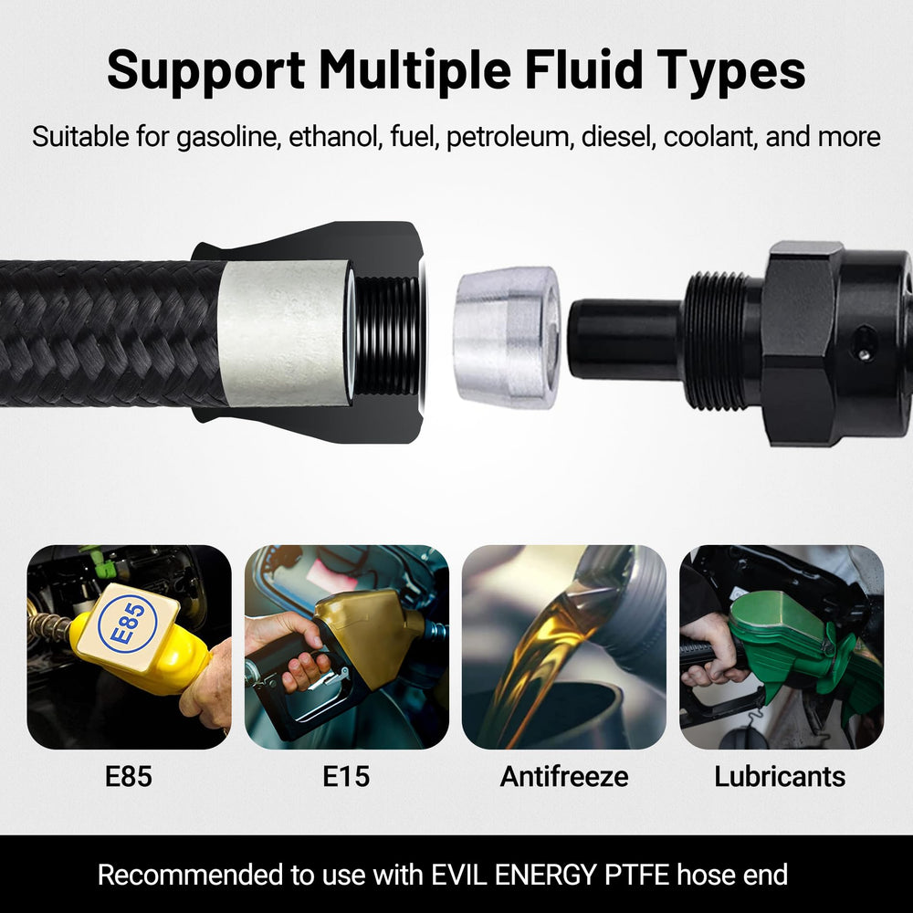 EVIL ENERGY installed AN6 PTFE line routed in engine bay showing heat resistance benefit