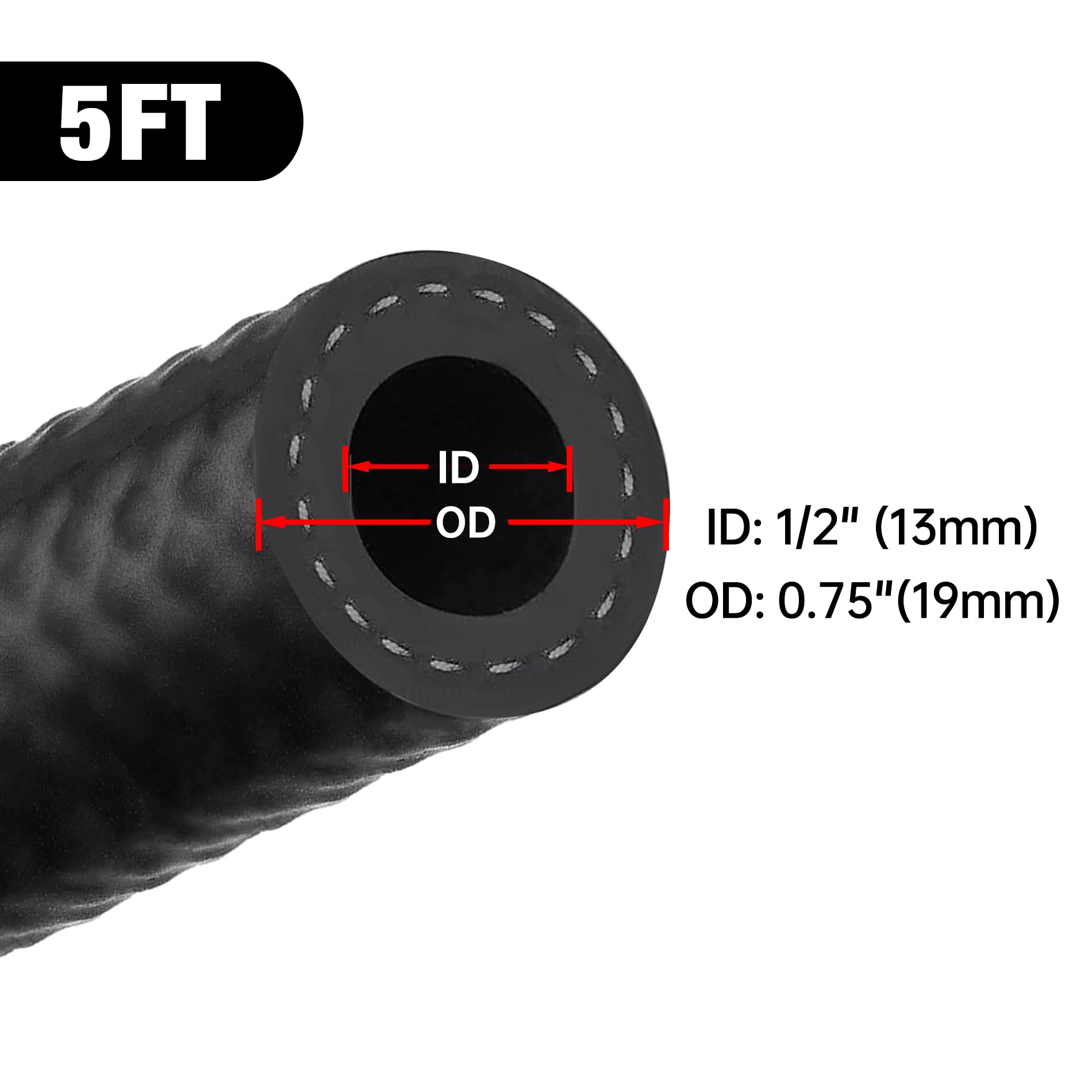 EVIL ENERGY hose alongside ruler showing 5ft length for easy measurement