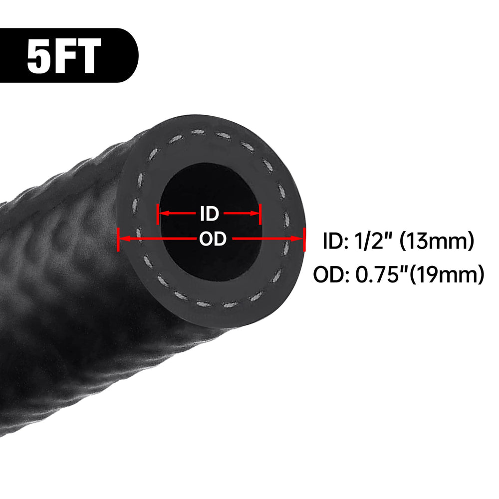 EVIL ENERGY hose alongside ruler showing 5ft length for easy measurement