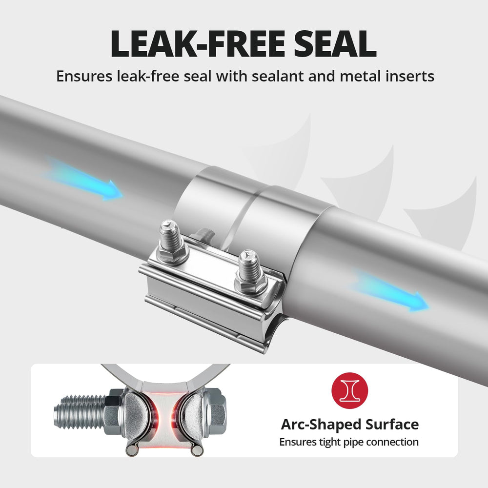 EVIL ENERGY clamp installed on automotive exhaust pipe demonstrating no-weld installation