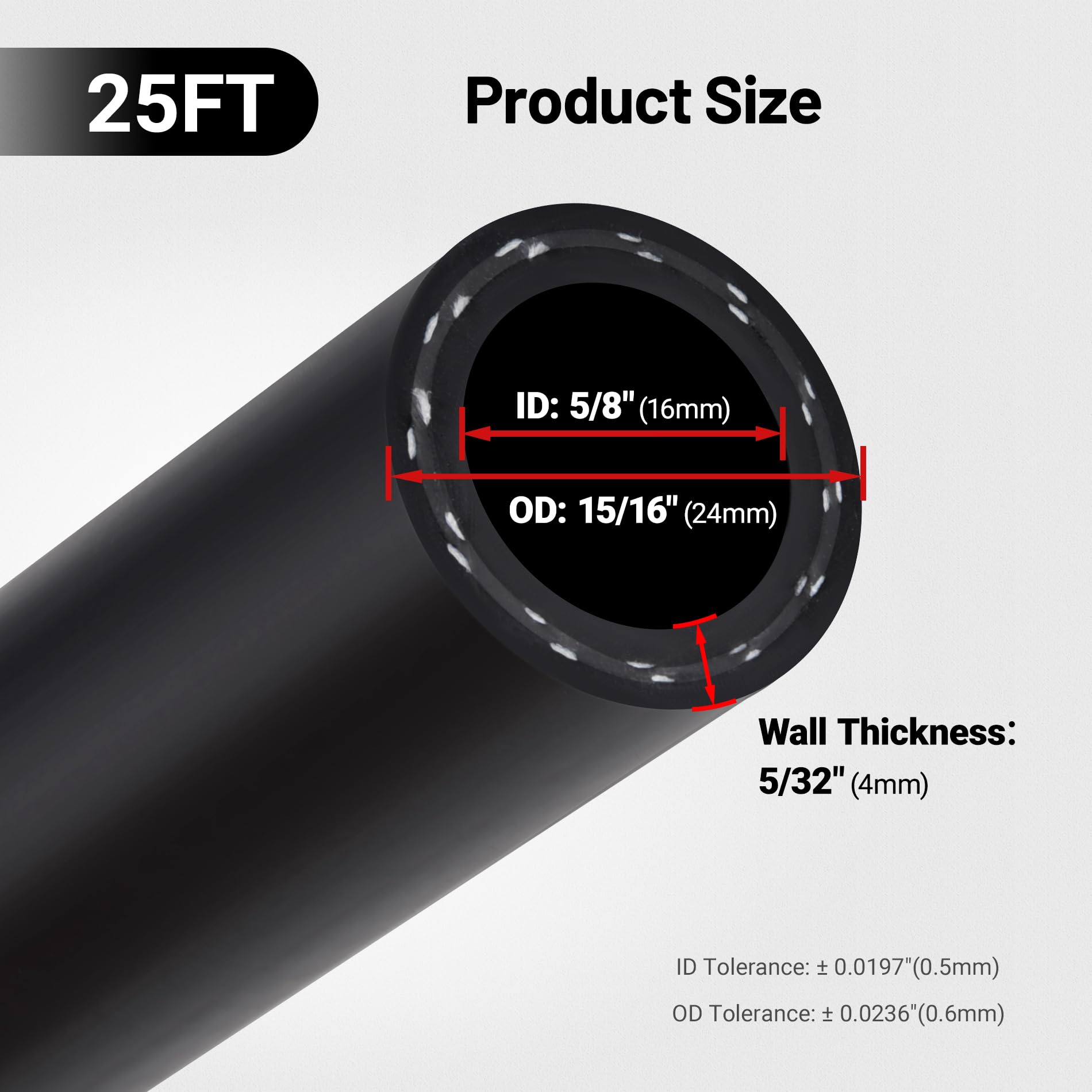 EVIL ENERGY 25ft hose next to ruler showing scale and easy customization