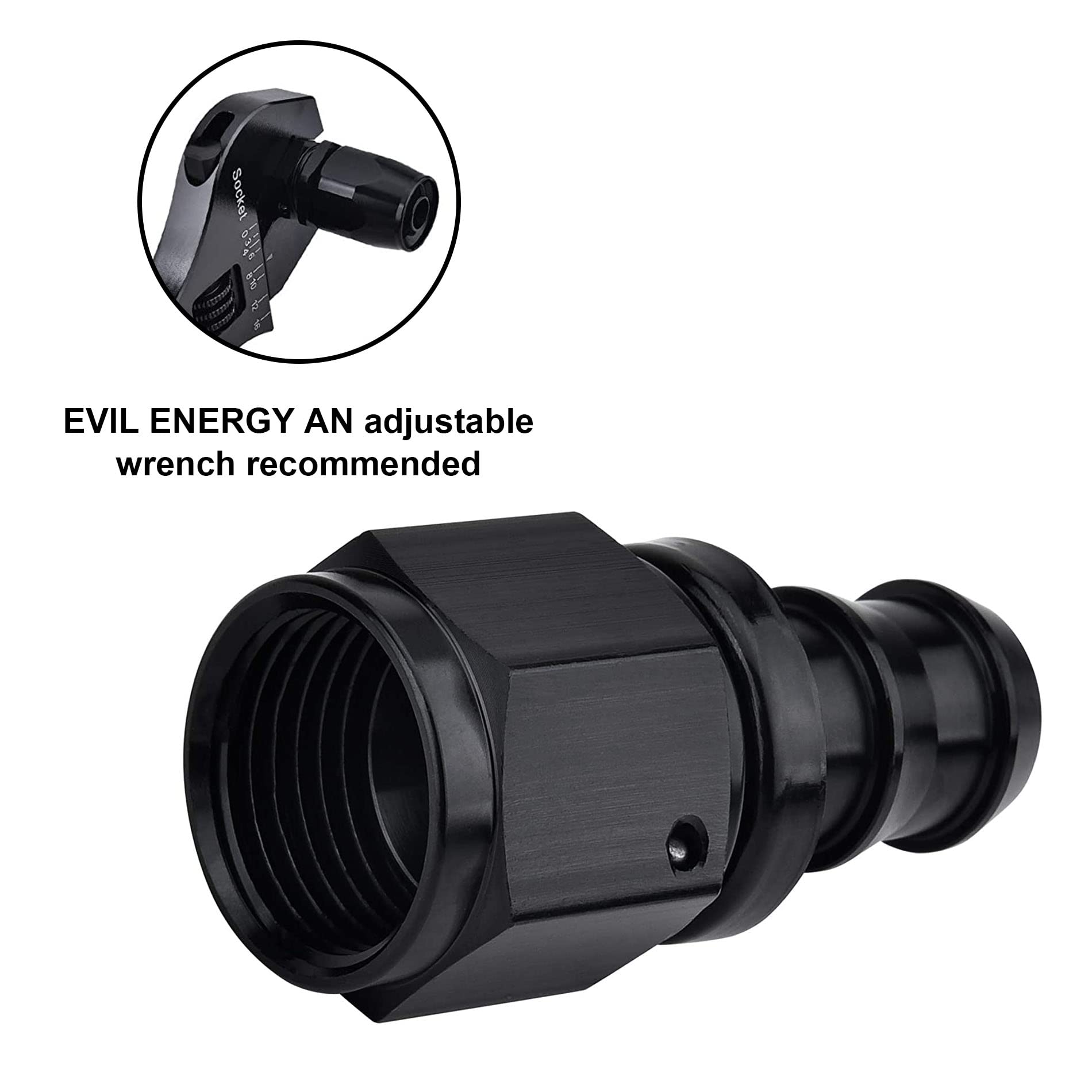 EVIL ENERGY fitting next to ruler to illustrate dimensions and scale for correct sizing