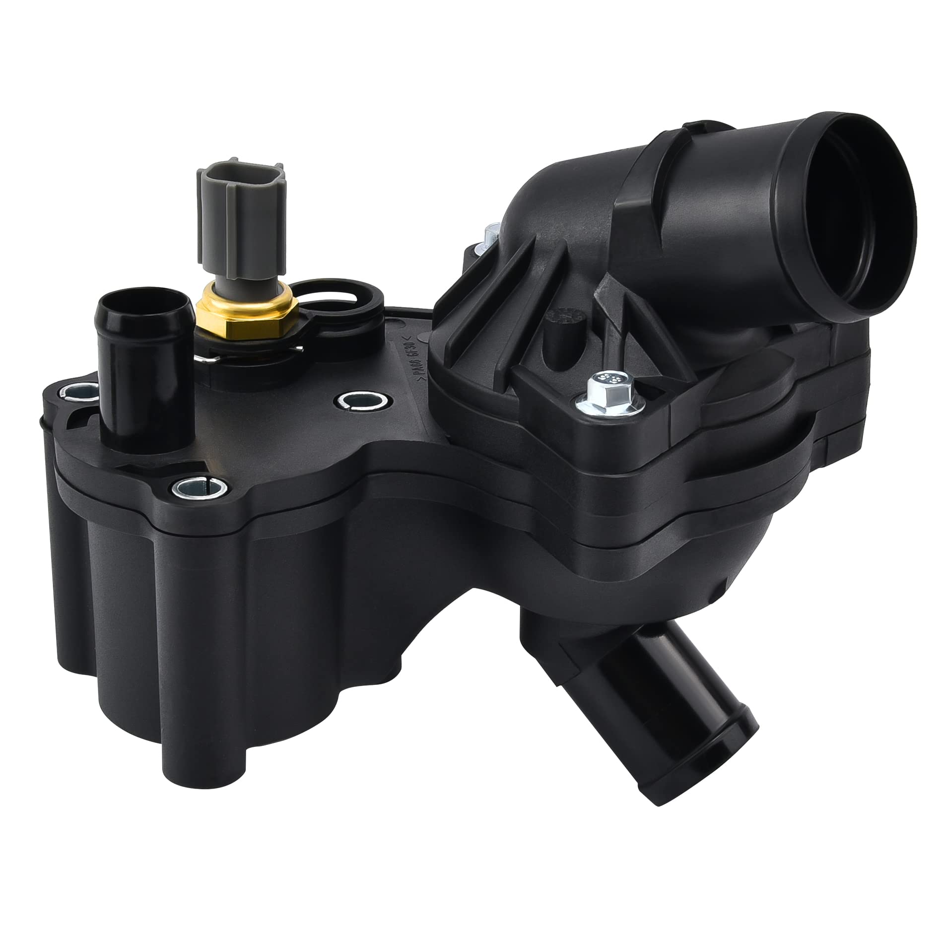 EVIL ENERGY thermostat housing front view showing mounting ports and fitment benefit