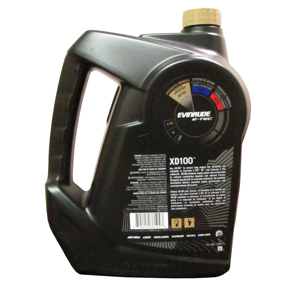 Evinrude XPS XD100 close-up of cap and pour spout for controlled, mess-free refills