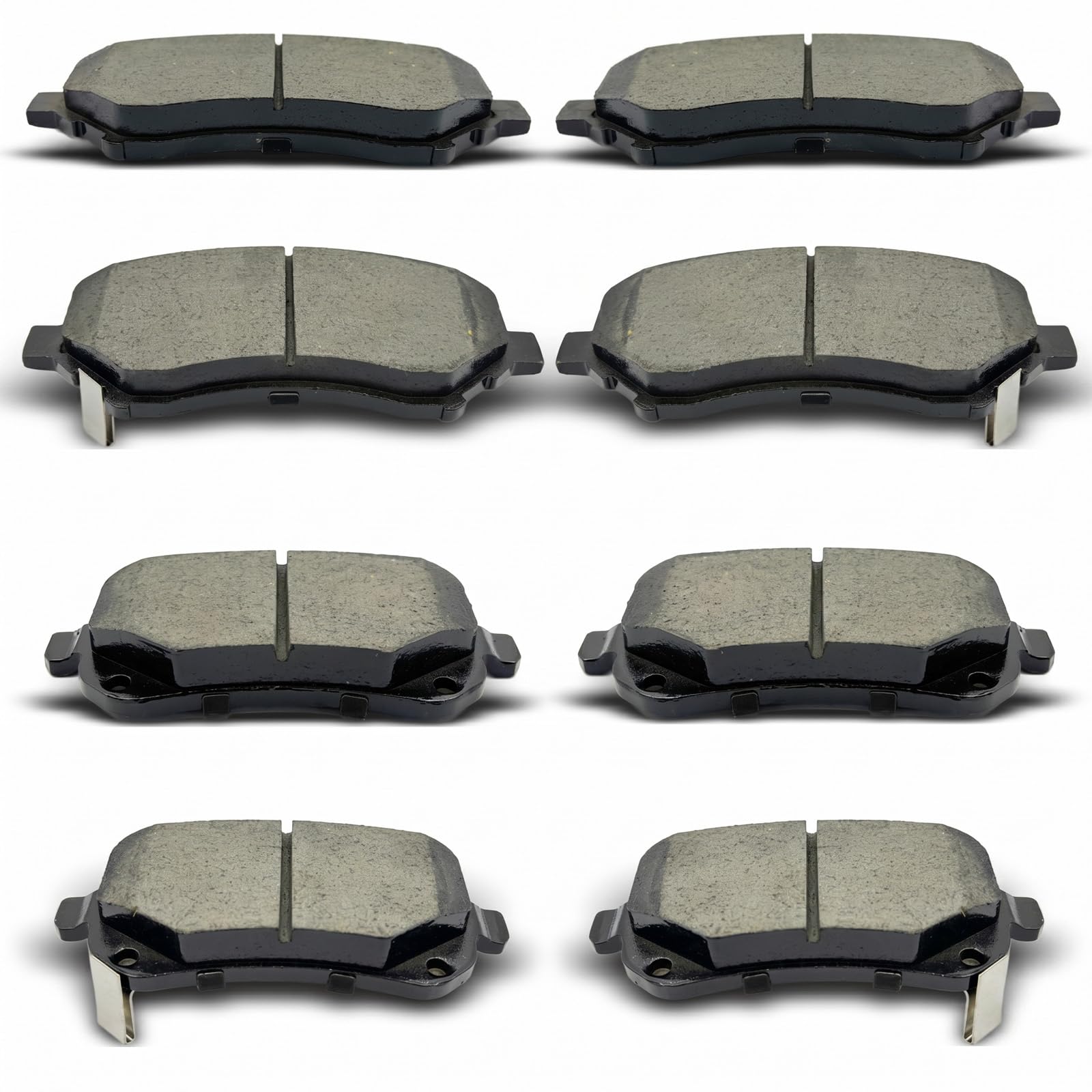 evkingauto front and rear pads packaging showing complete 8-piece kit and fitment