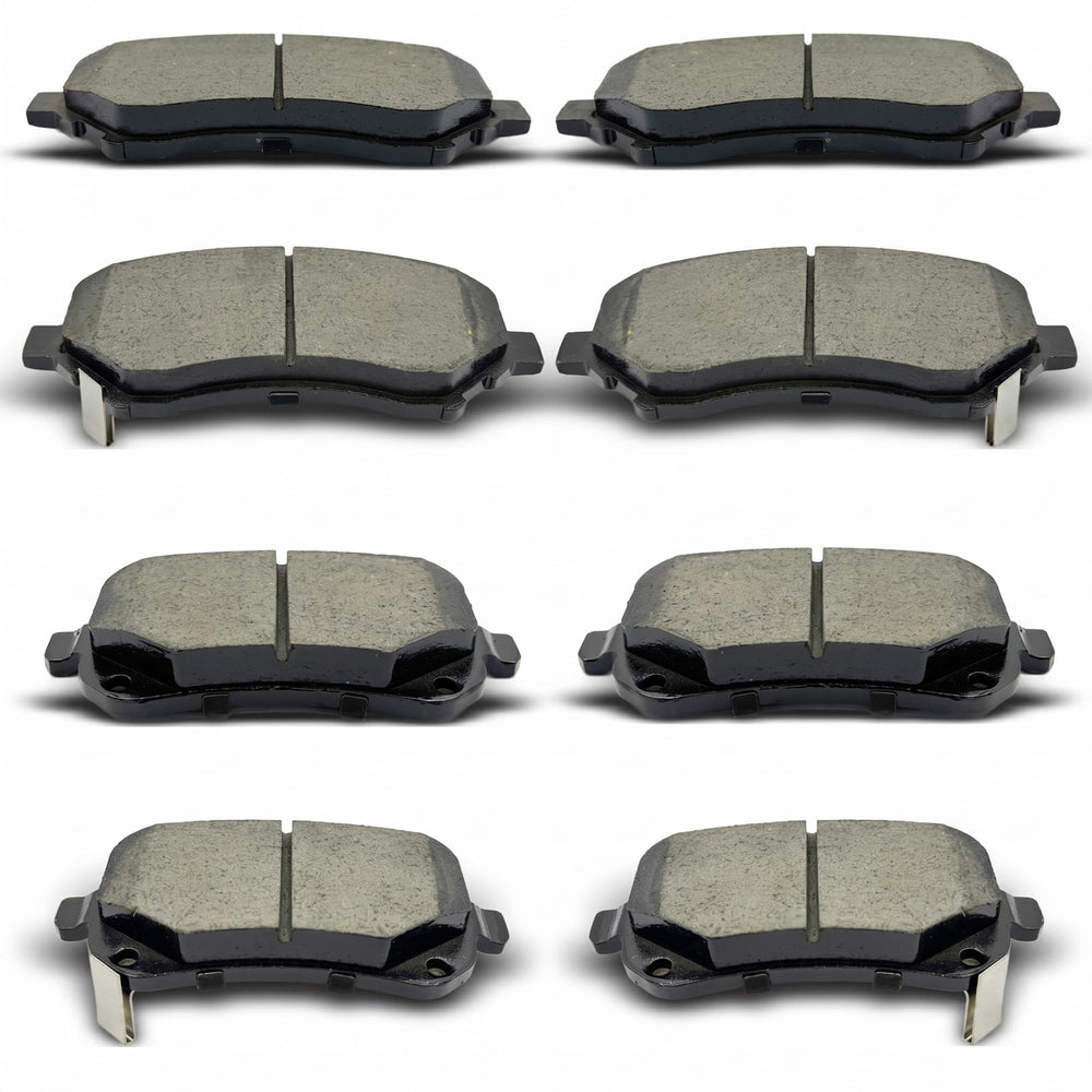 evkingauto front and rear pads packaging showing complete 8-piece kit and fitment
