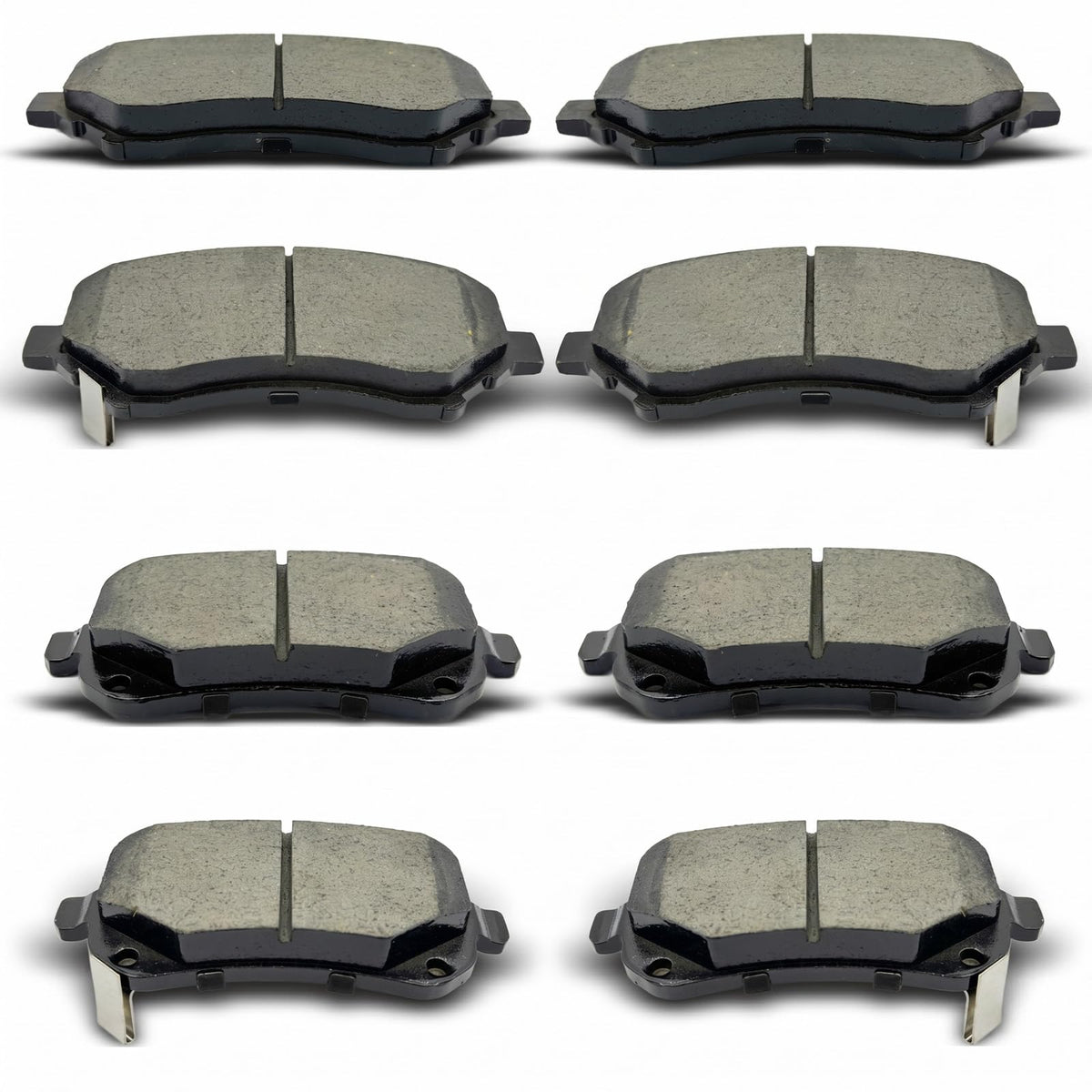 evkingauto front and rear pads packaging showing complete 8-piece kit and fitment
