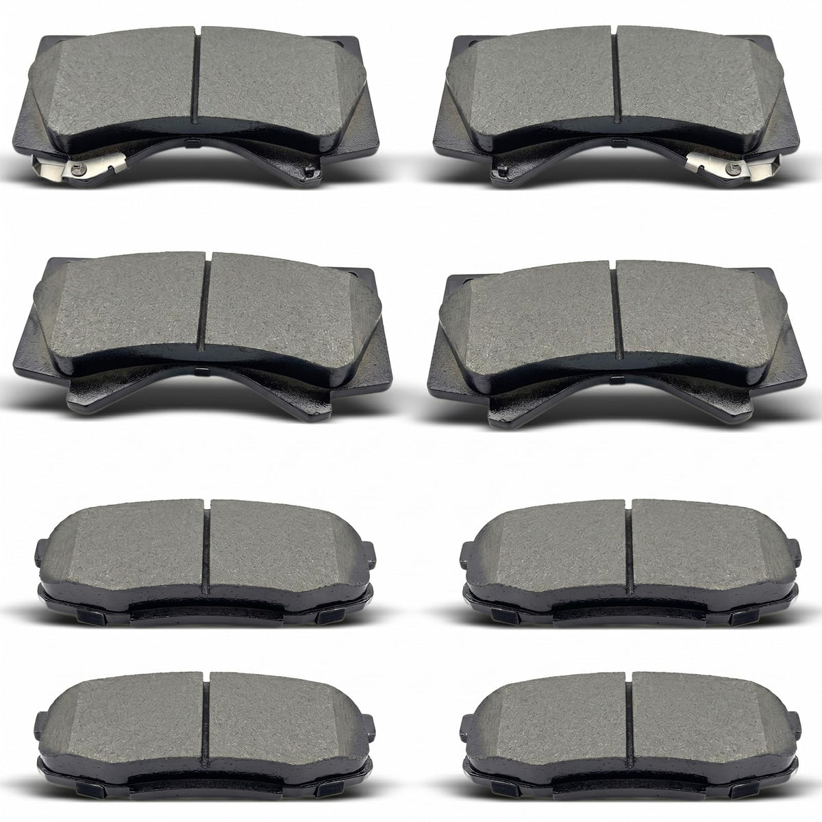 evkingauto front and rear brake pads packaging showing full 8-piece kit and compatibility