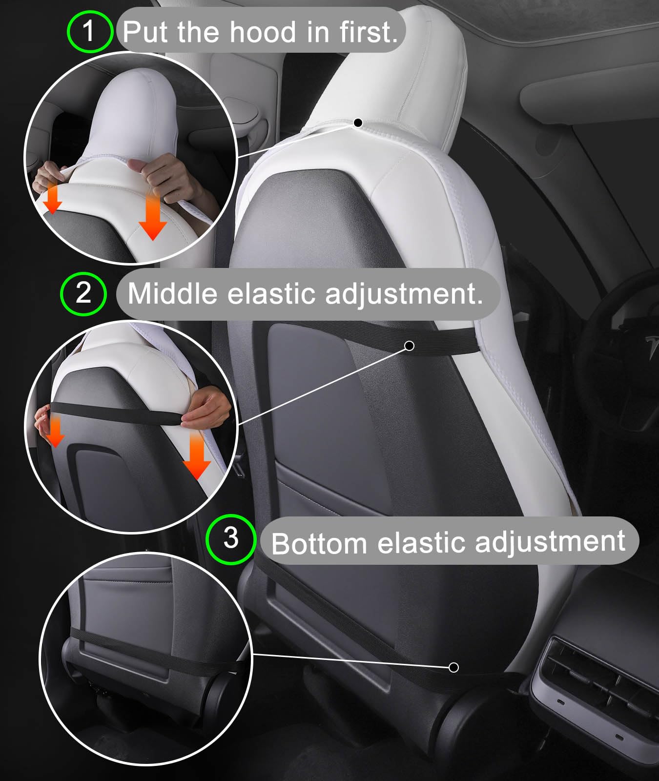 EVMODS protector aligned with Tesla Model Y headrest for tailored fit