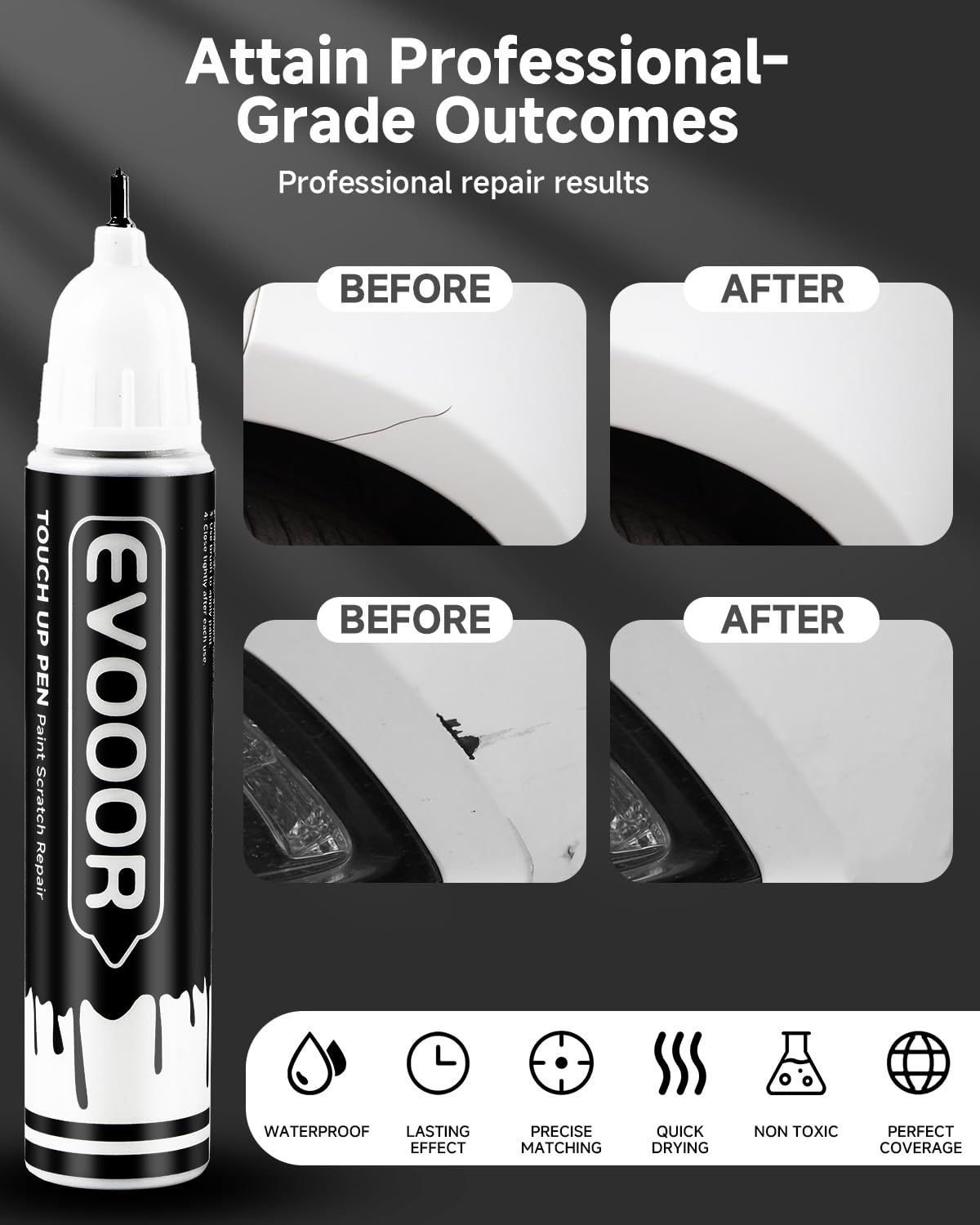 EVOOOR paint filling a small chip to prevent rust and blend