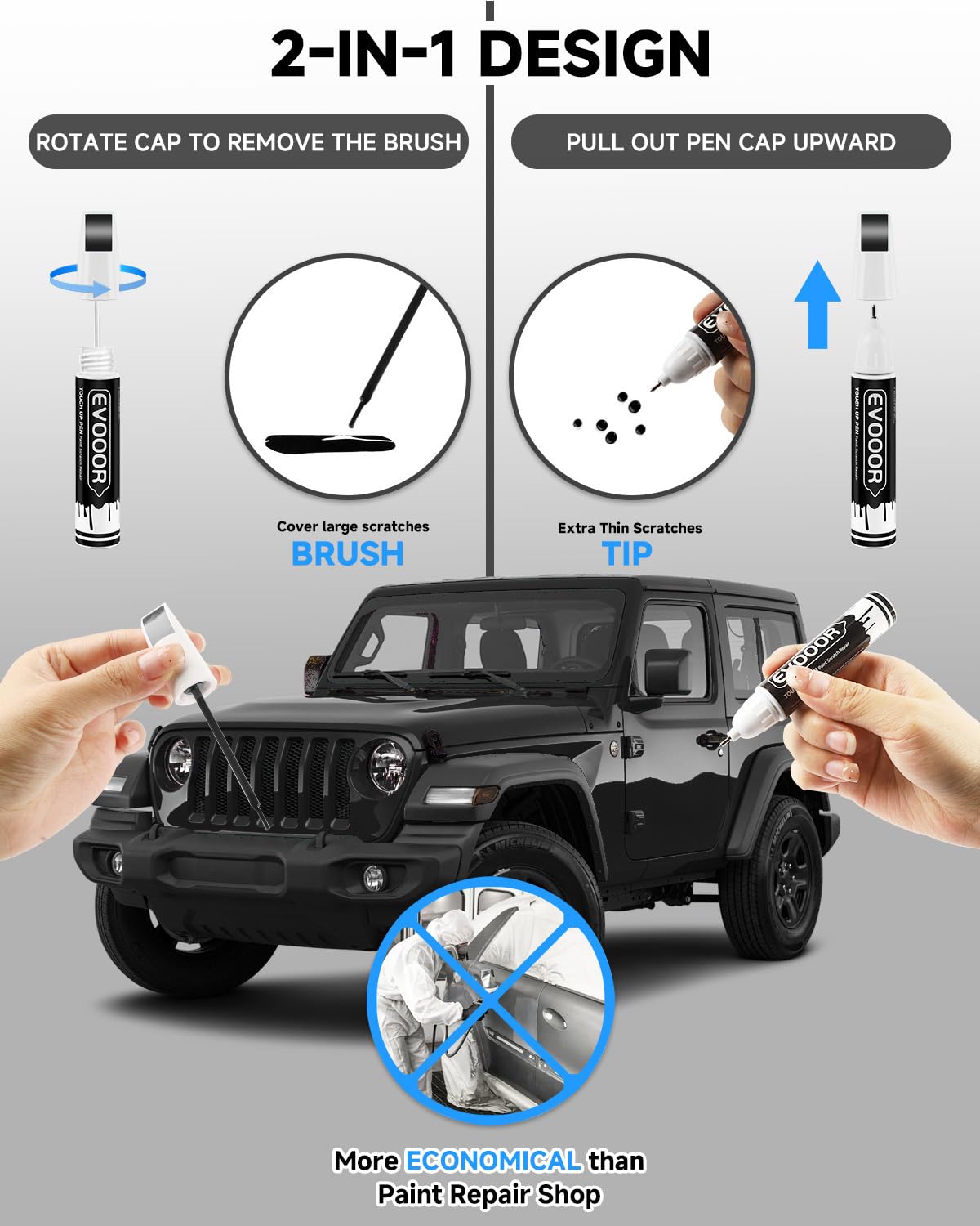 EVOOOR pen fine tip close-up delivering precise application for neat touch-ups
