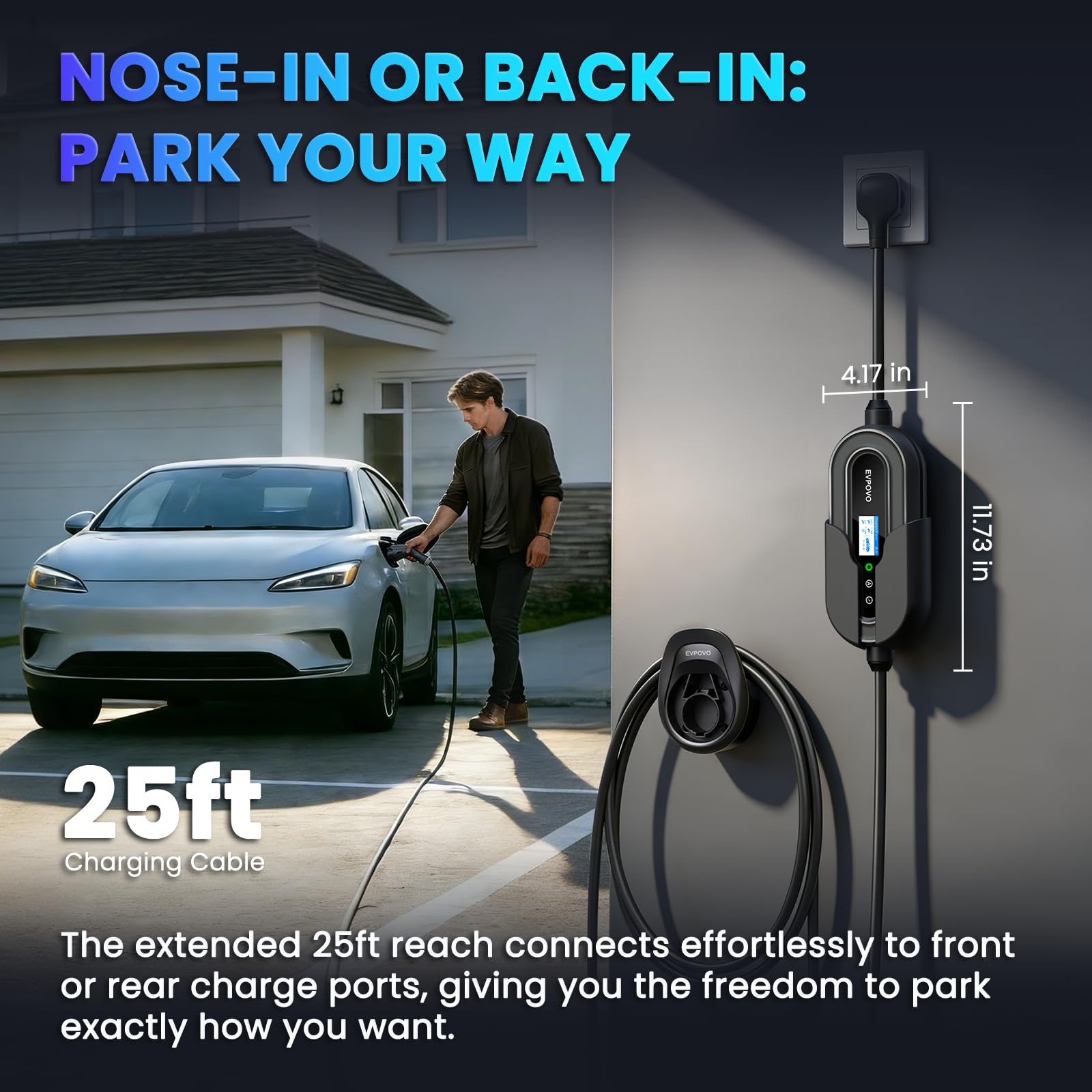 EVPOVO next to an SUV showing size and scale for real-world portability benefit