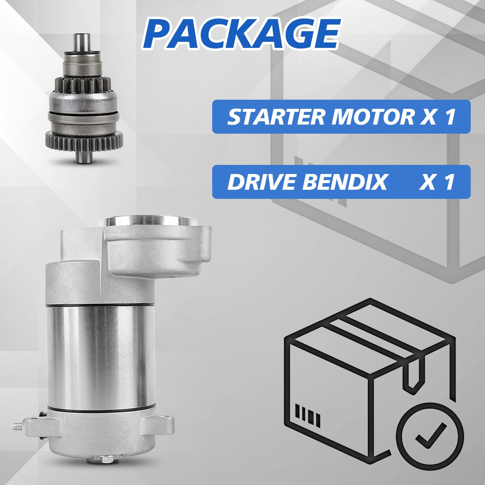 EvTok starter packaging and included drive Bendix showing complete replacement kit